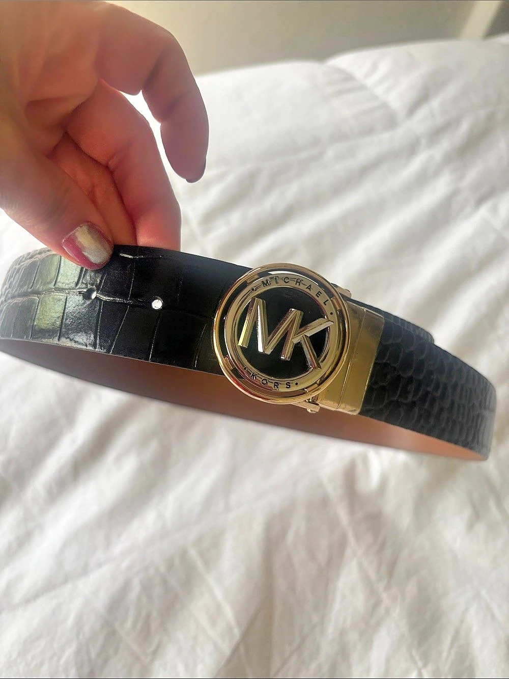 Michael Kors Reversible Logo and Crocodile Embossed Belt
